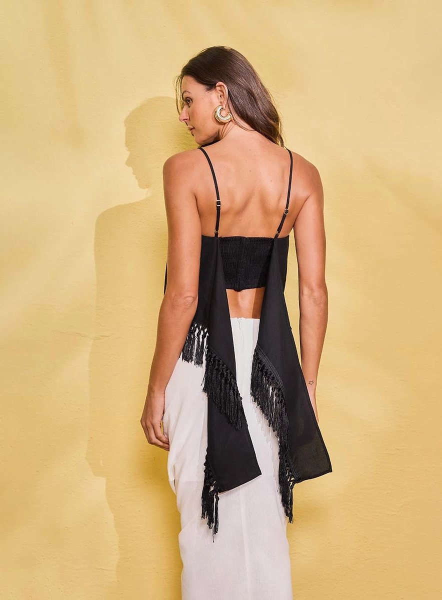 Blusa Em Linho Com Franjas Preto Souisy
