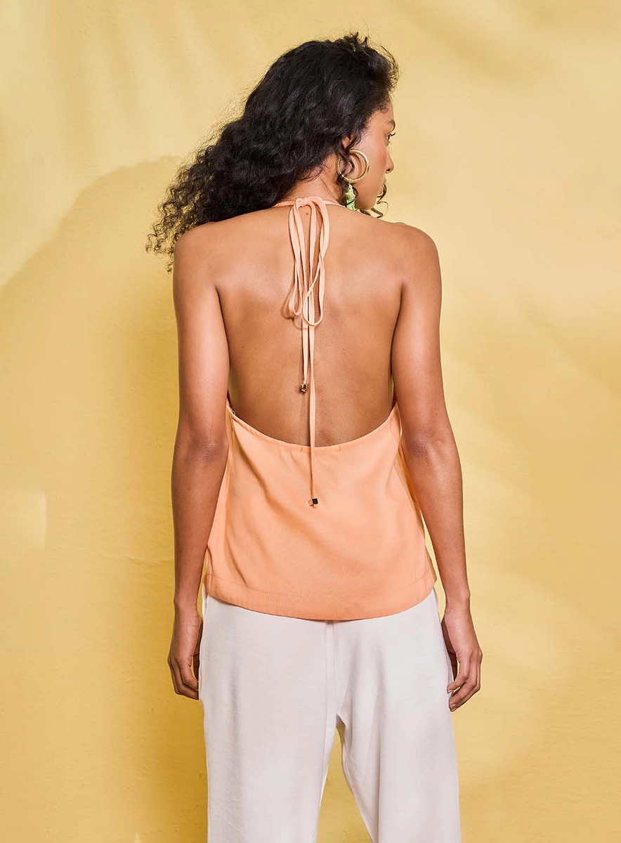 Blusa Basic Comfort Com Colar Para Amarração Laranja Mexerica Souisy