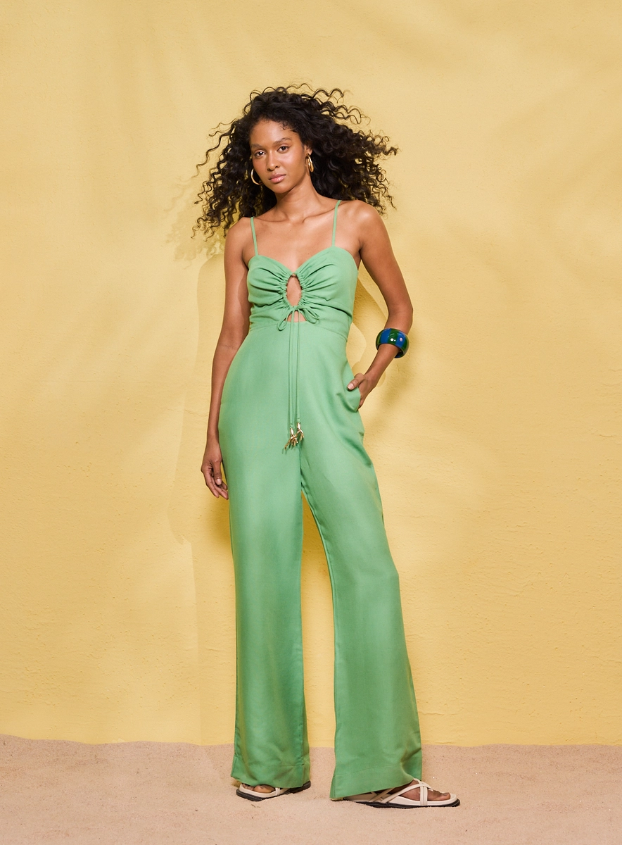Macacão Basic Comfort Pantalona Busto Ajustável Verde Souisy