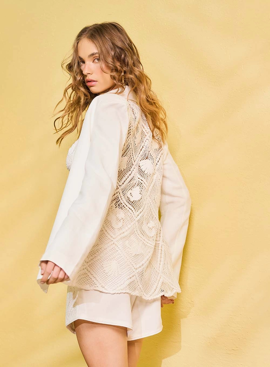 Blazer Com Detalhe Em Renda Off Shell Souisy