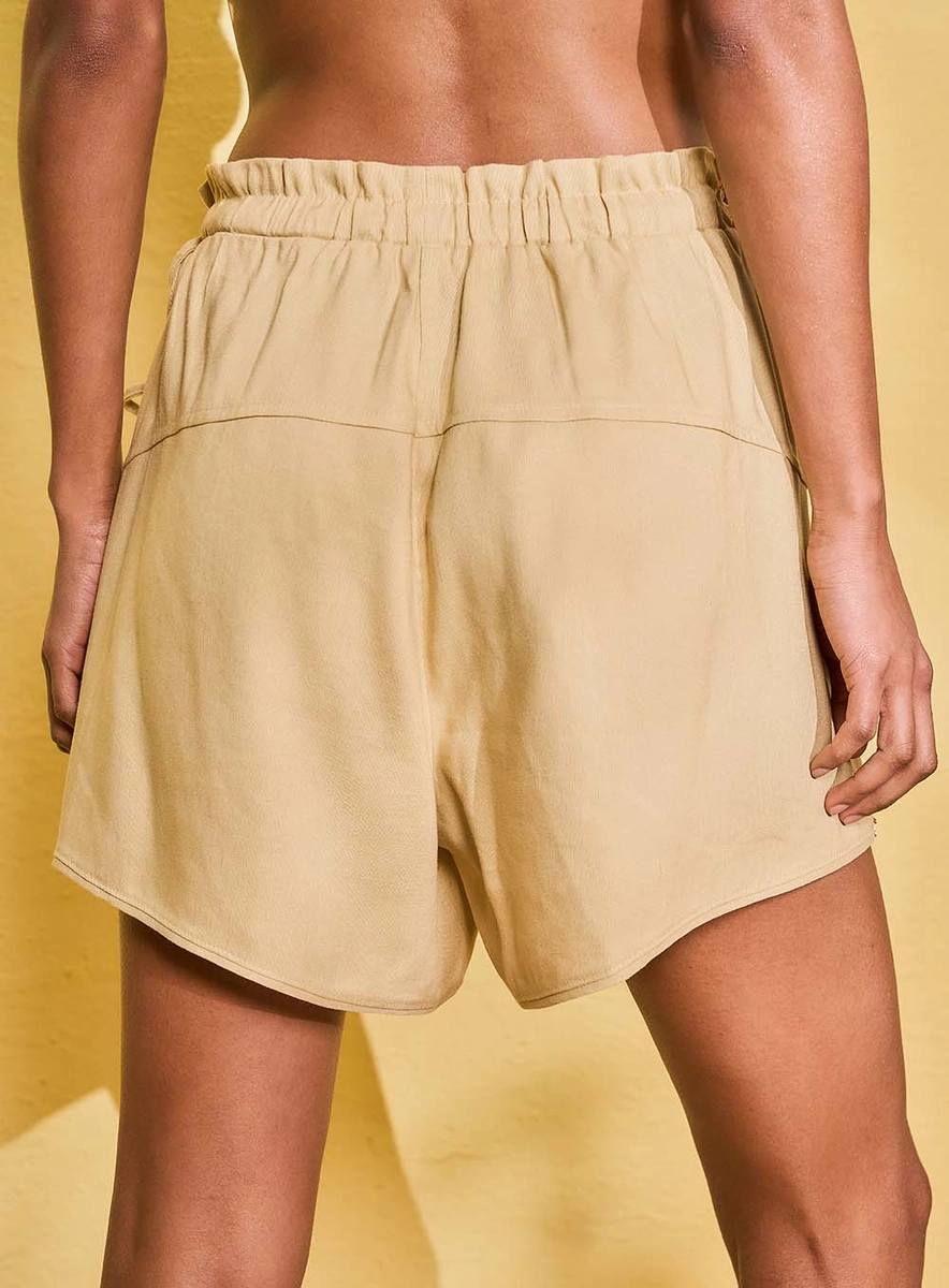 Short Comfort Com Amarração E Cós Duplo Bege Souisy