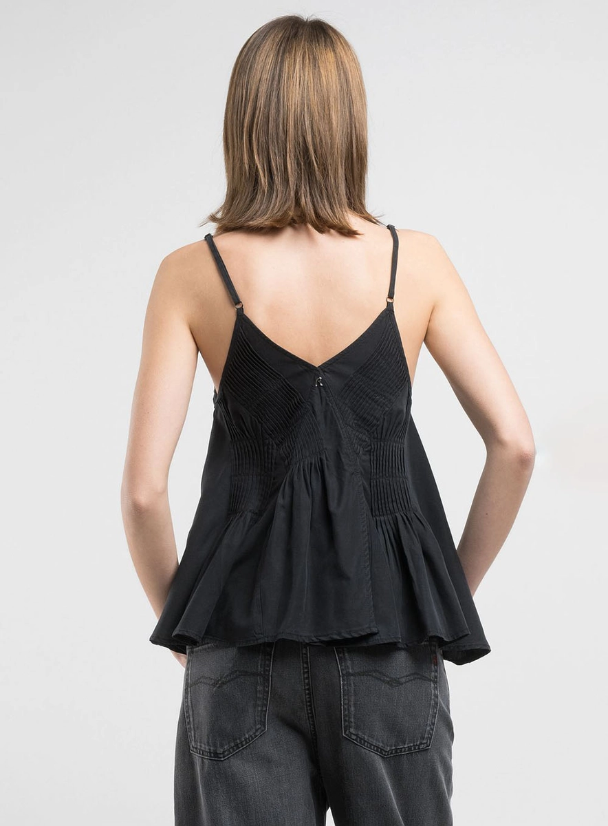 Blusa Decote V Em Linho Preto Lcecci