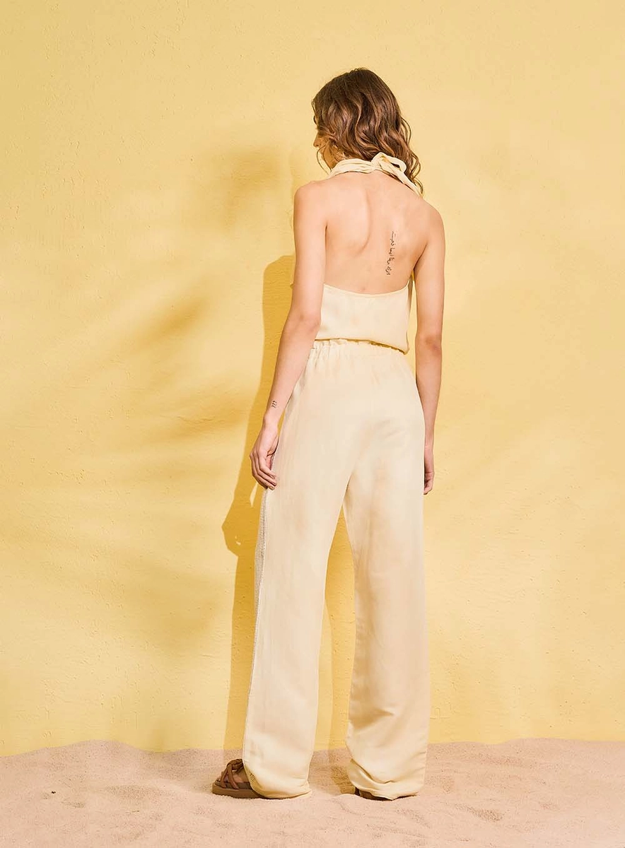 Calça Feminina Comfort Com Bordado Bege Souisy