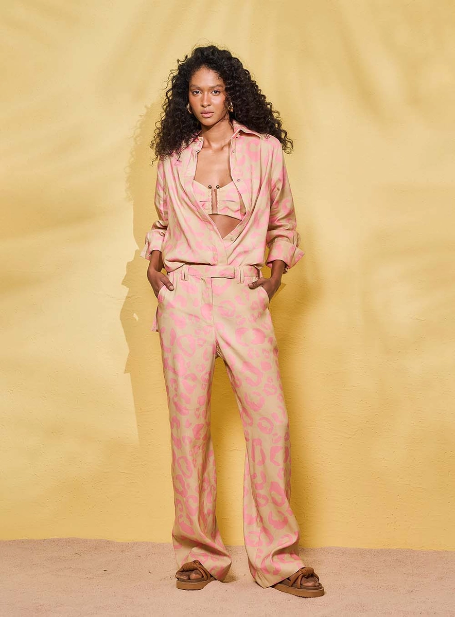 Calça Reta Alfaiataria Estampada Estampados Souisy