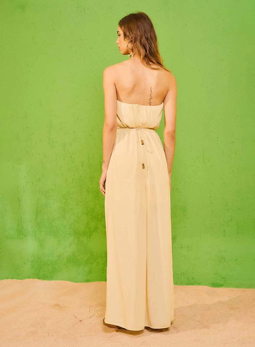 Vestido Longo Com Decote Tomara Que Caia Bege Souisy