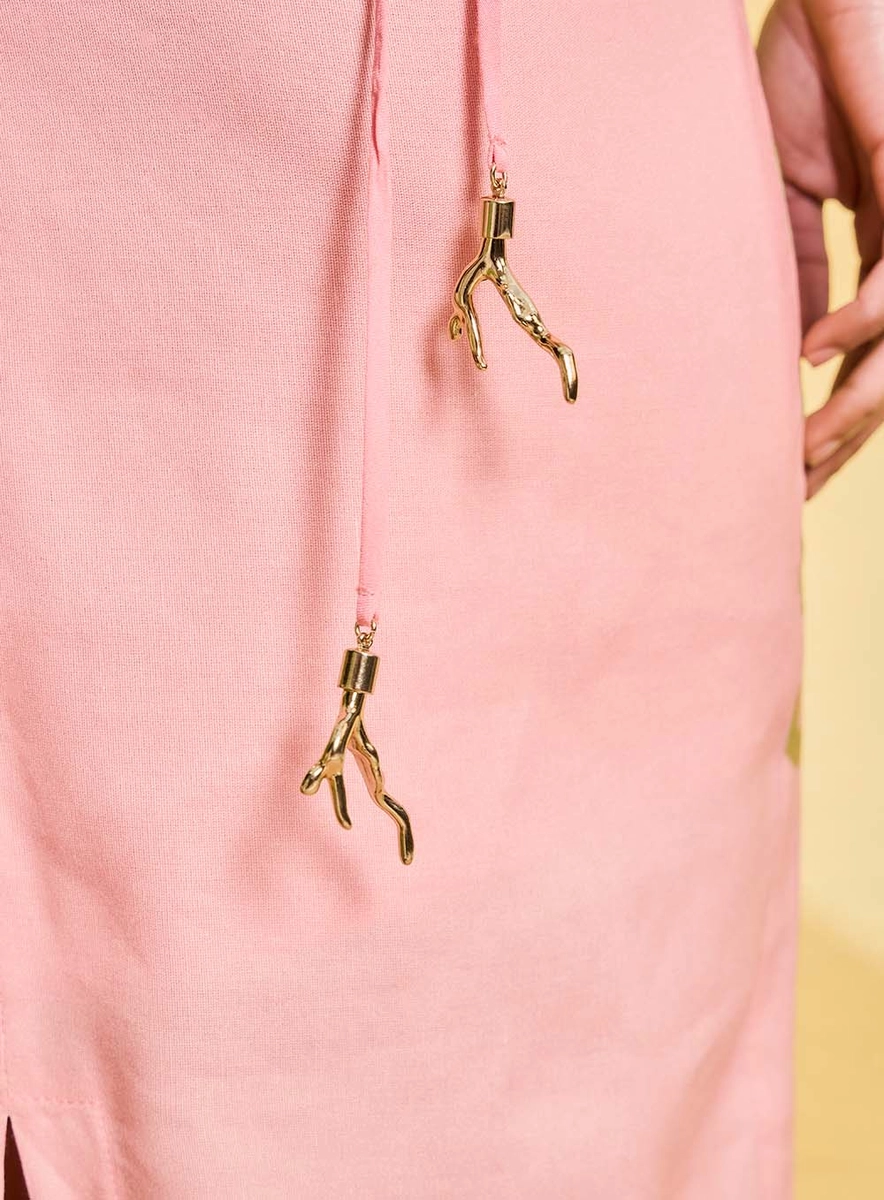 Vestido Midi Estampado Costas Abertas Rosa Souisy