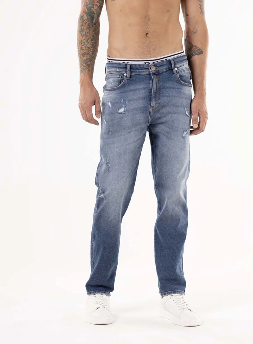 Calça Jeans Sandot Relaxed Tapered Aged Blue Índigo Lcecci