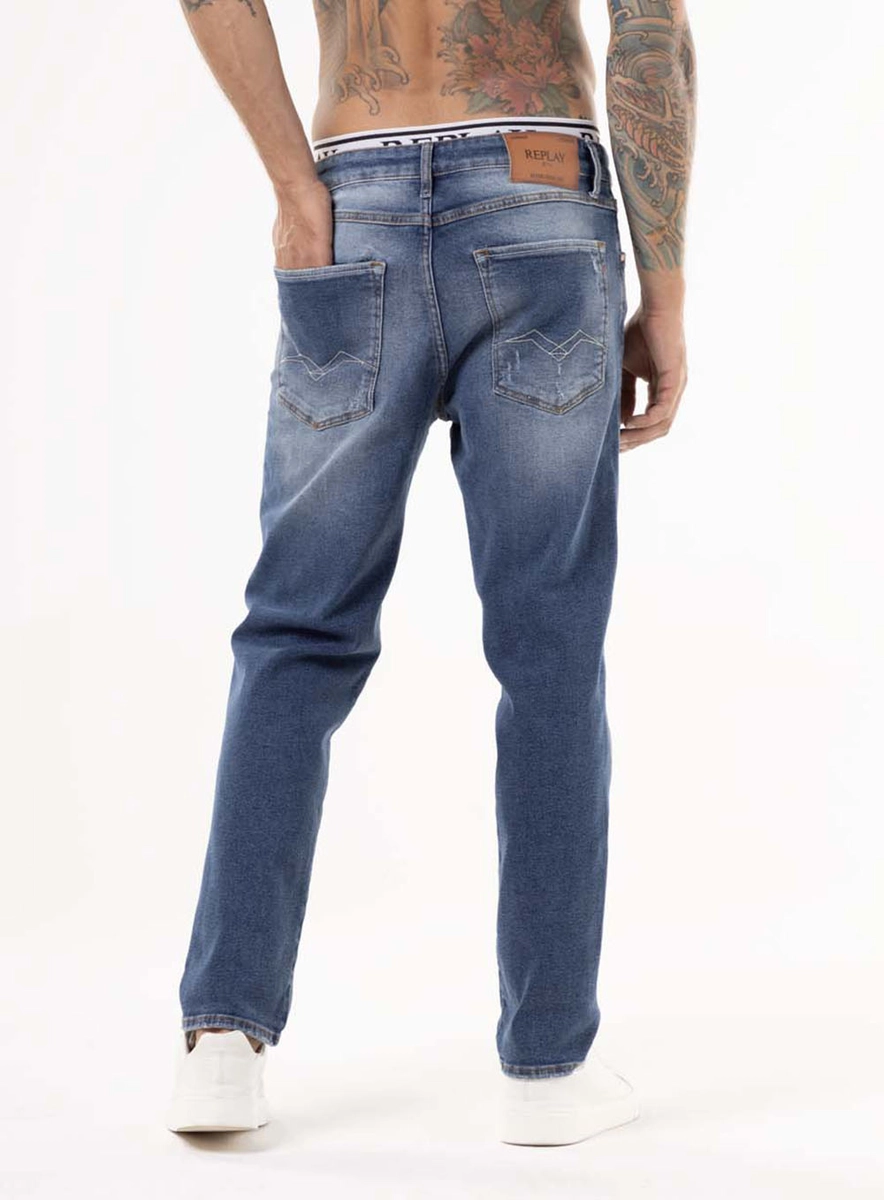 Calça Jeans Sandot Relaxed Tapered Aged Blue Índigo Lcecci