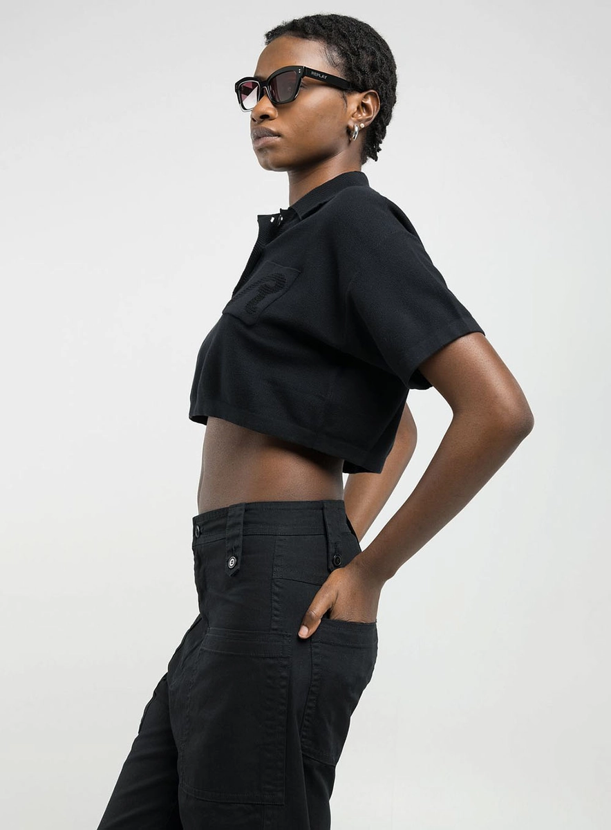 Polo Retilinea  Feminino Replay Preto Replay