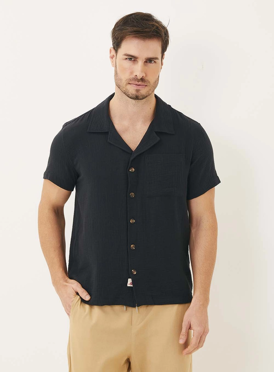 Camisa Masculina Gola Blazer Preto Lcecci