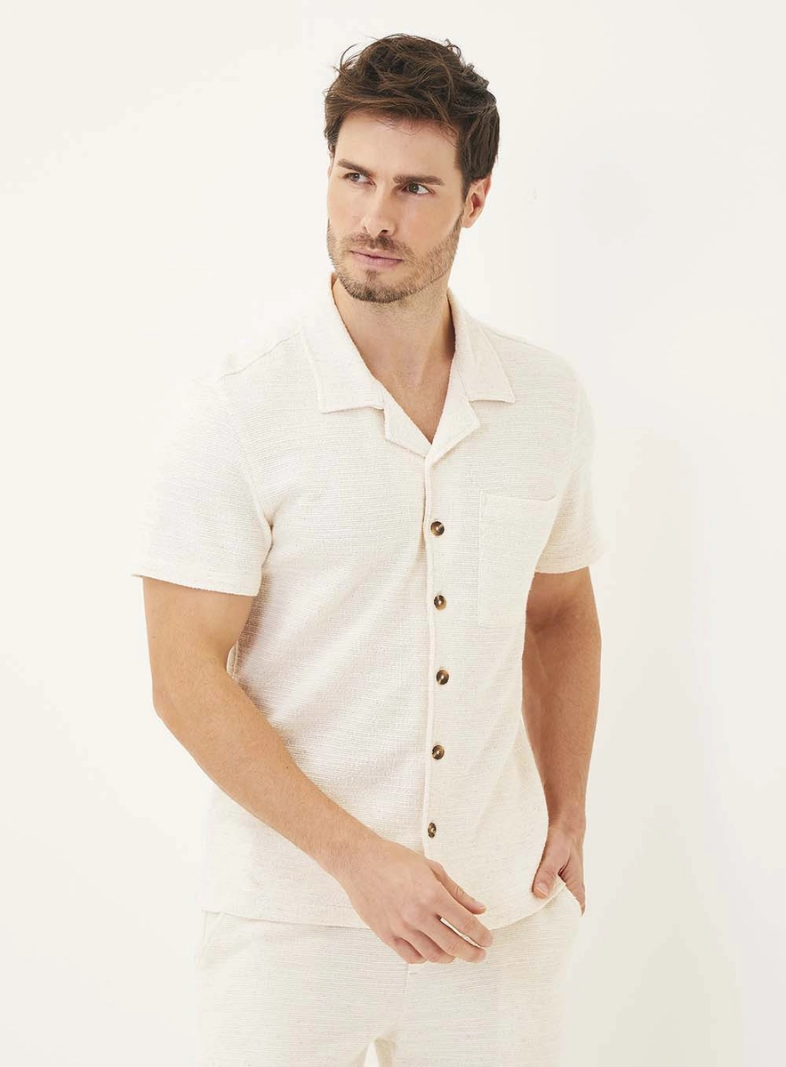 Camisa Manga Curta Com Linho Off Shell Lcecci