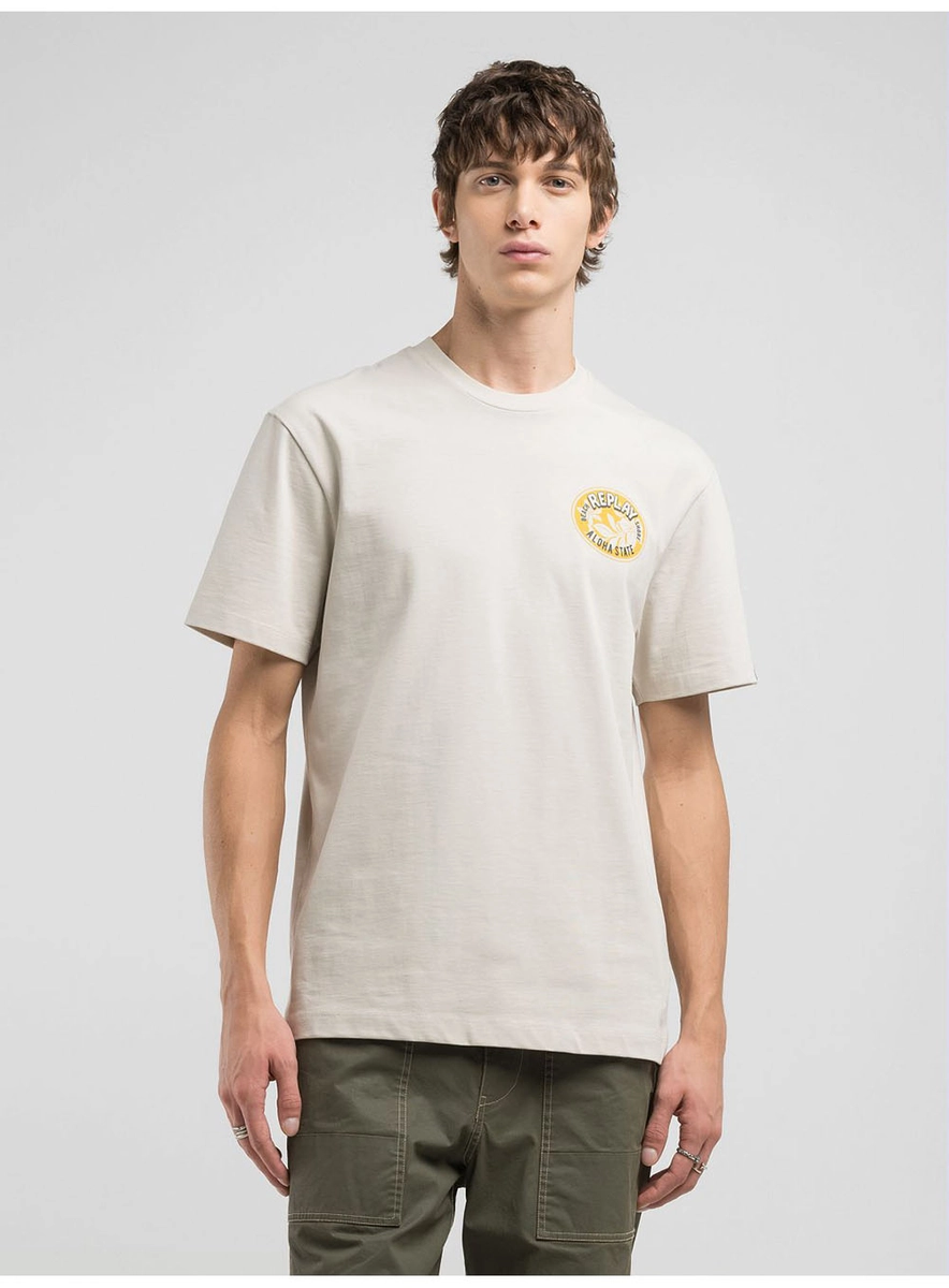 T-shirt Relaxed Estampa Frente E Costas Cinza Piedra Lcecci