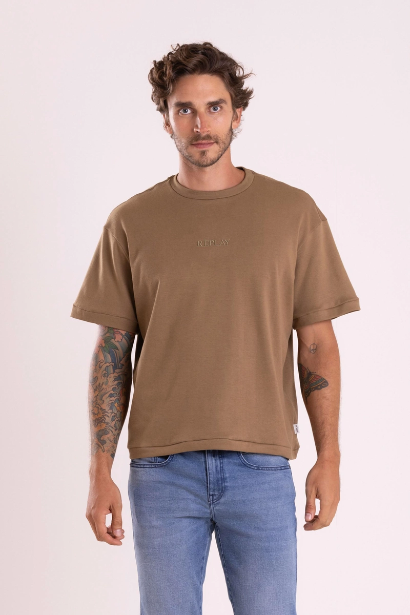 T-shirt Over Malha Rugby Bordada Marrom Bronze Mist Lcecci