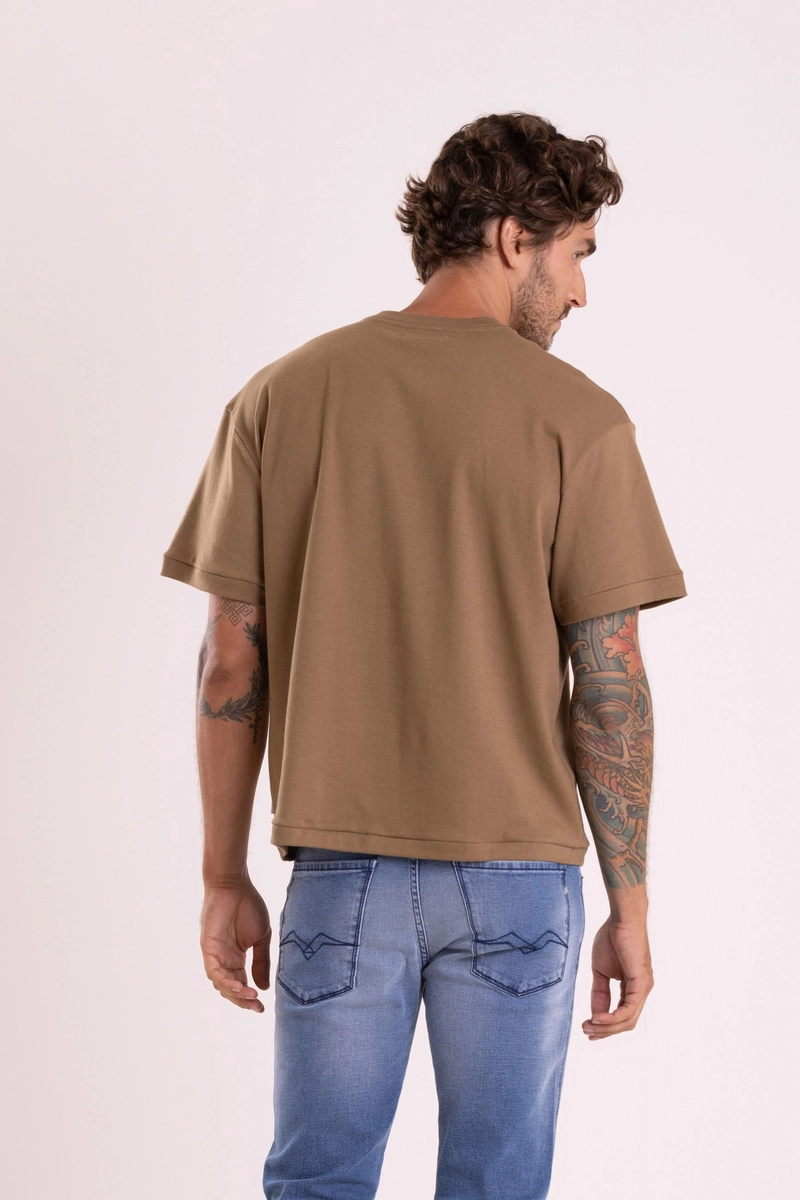 T-shirt Over Malha Rugby Bordada Marrom Bronze Mist Lcecci