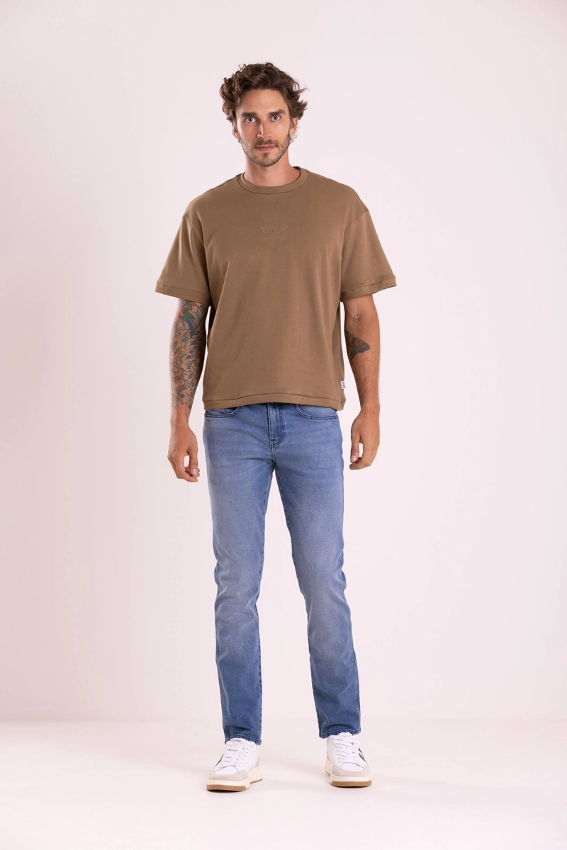 T-shirt Over Malha Rugby Bordada Marrom Bronze Mist Lcecci