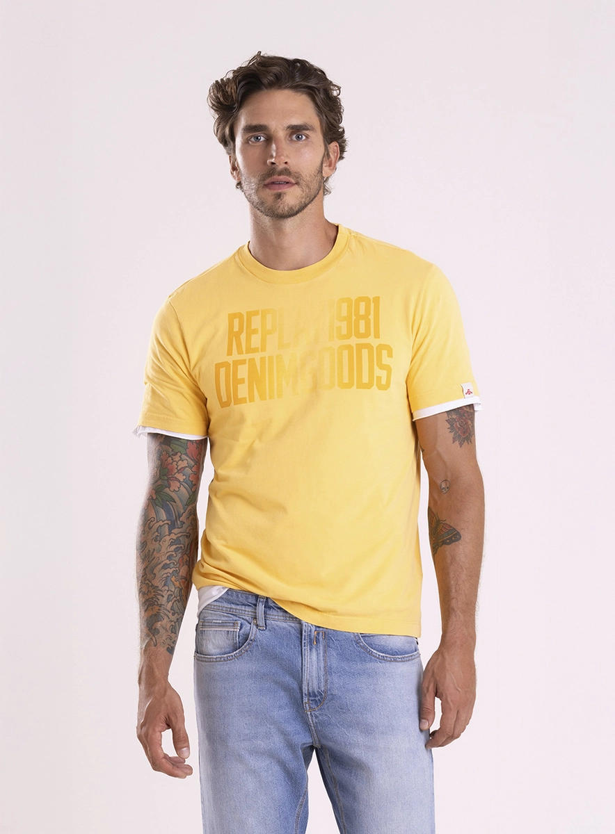 T-shirt Regular Lavada Com Estampa Amarelo Telephone Lcecci