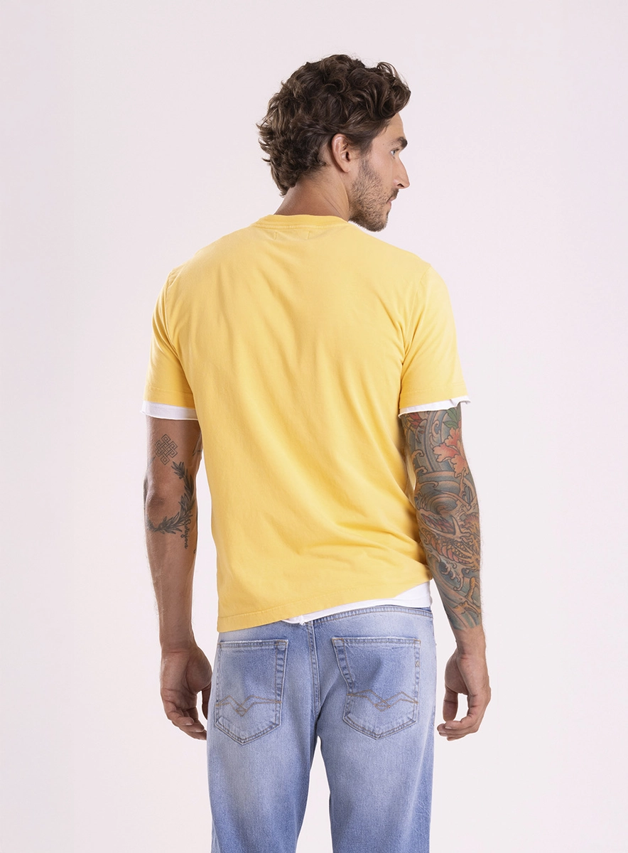 T-shirt Regular Lavada Com Estampa Amarelo Telephone Lcecci
