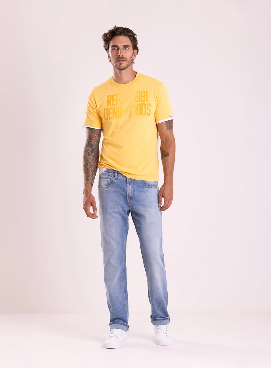 T-shirt Regular Lavada Com Estampa Amarelo Telephone Lcecci