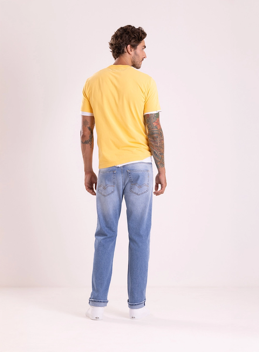T-shirt Regular Lavada Com Estampa Amarelo Telephone Lcecci