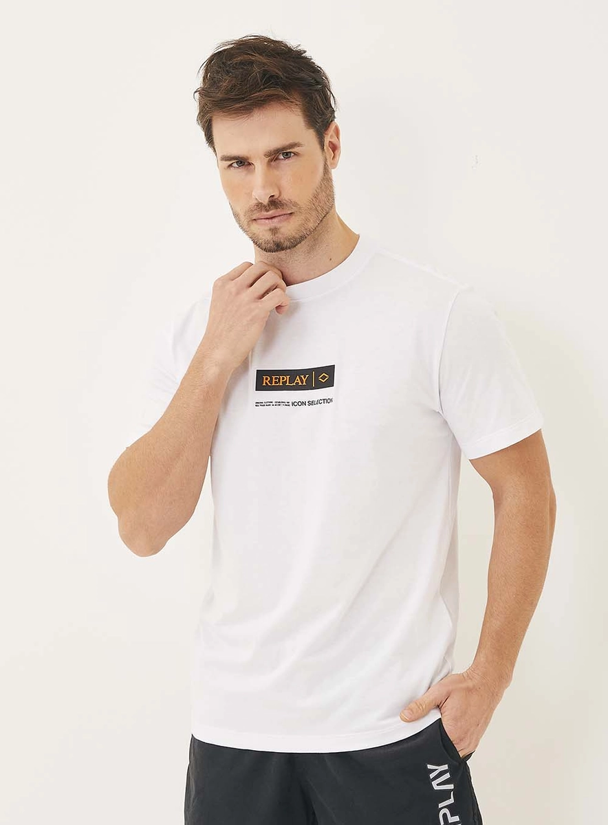 Camiseta Masculina Regular Com Detalhe Frontal Branco Lcecci