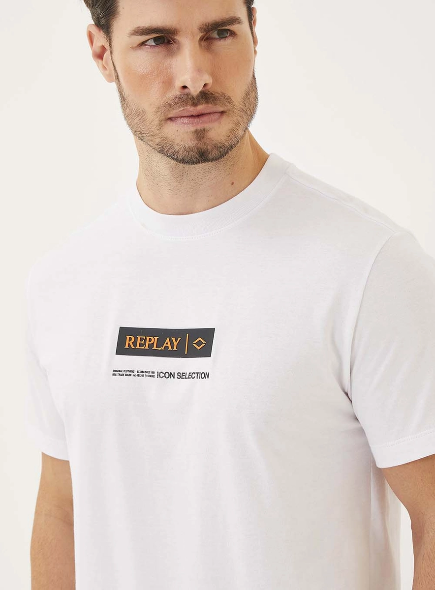 Camiseta Masculina Regular Com Detalhe Frontal Branco Lcecci