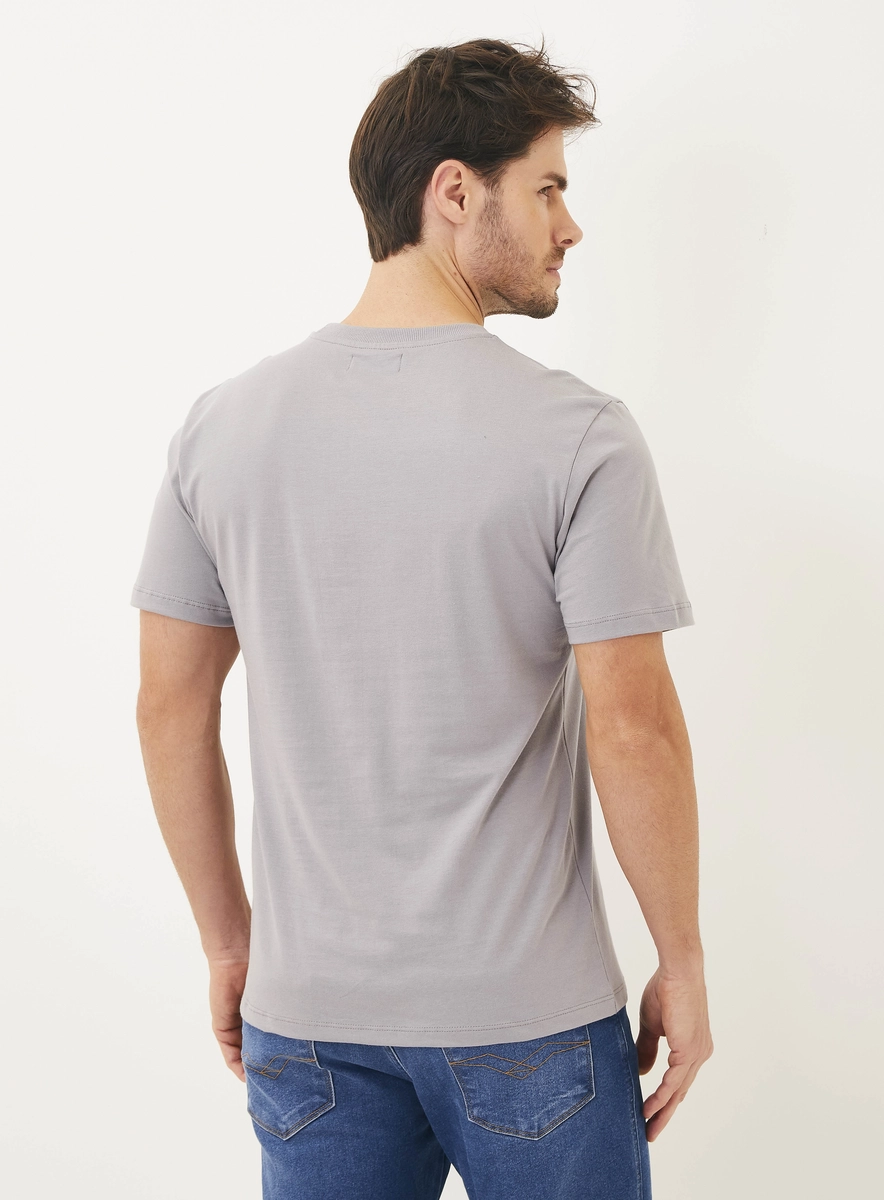 Camiseta Masculina Regular Básica Com Detalhe Cinza Gravity Gray Lcecci