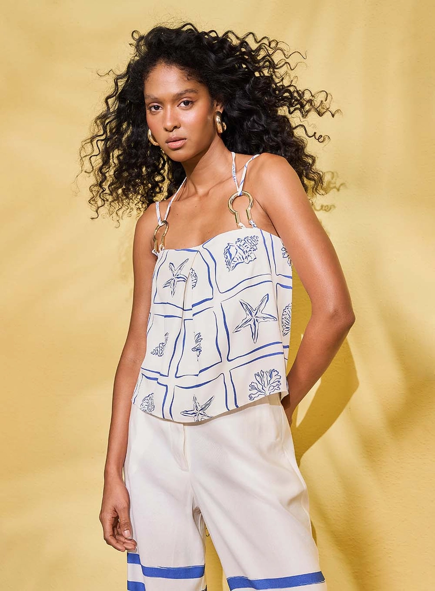 Blusa Estampada Comfort Com Amarração Estampados Souisy