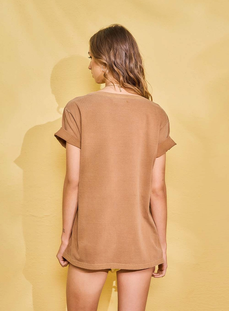 Blusa Comfort Oversized Com Estampa Marrom Souisy