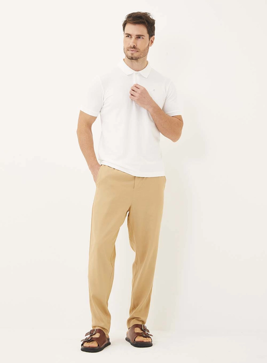Calça Relaxed Cós Elástico Bege Essencia Lcecci