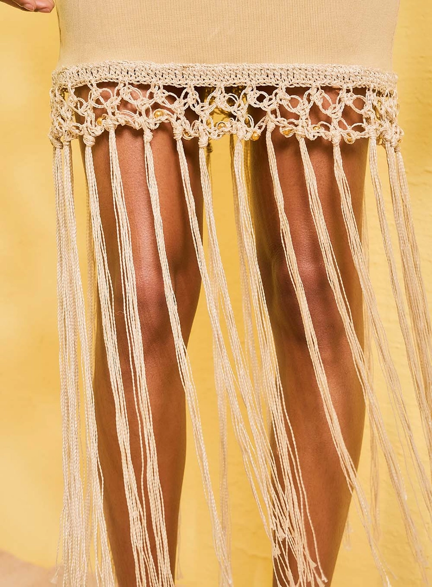 Vestido Midi Com Um Ombro Só Bege Souisy