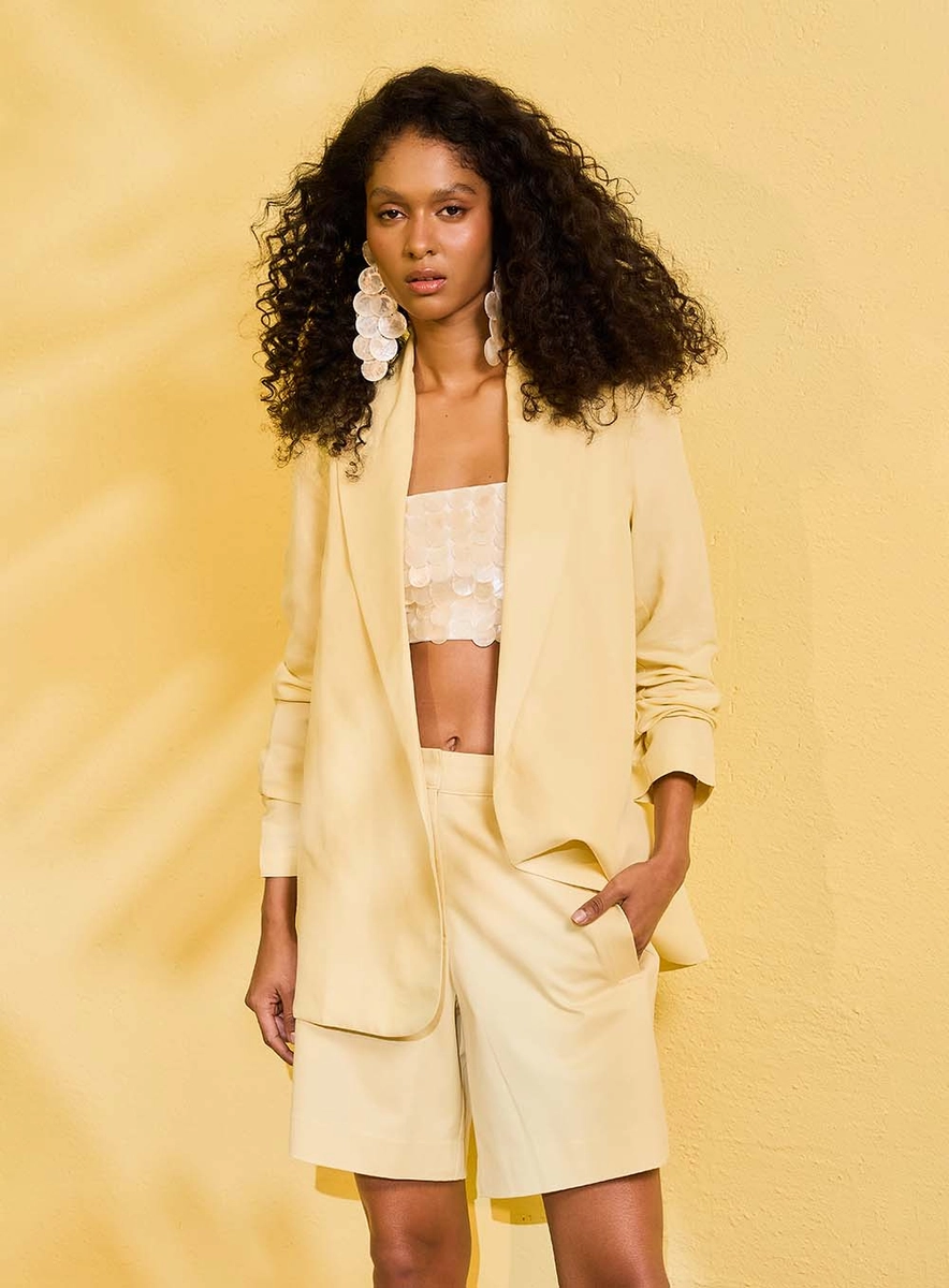 Blazer Linho Alfaiataria Básico Amarelo Souisy