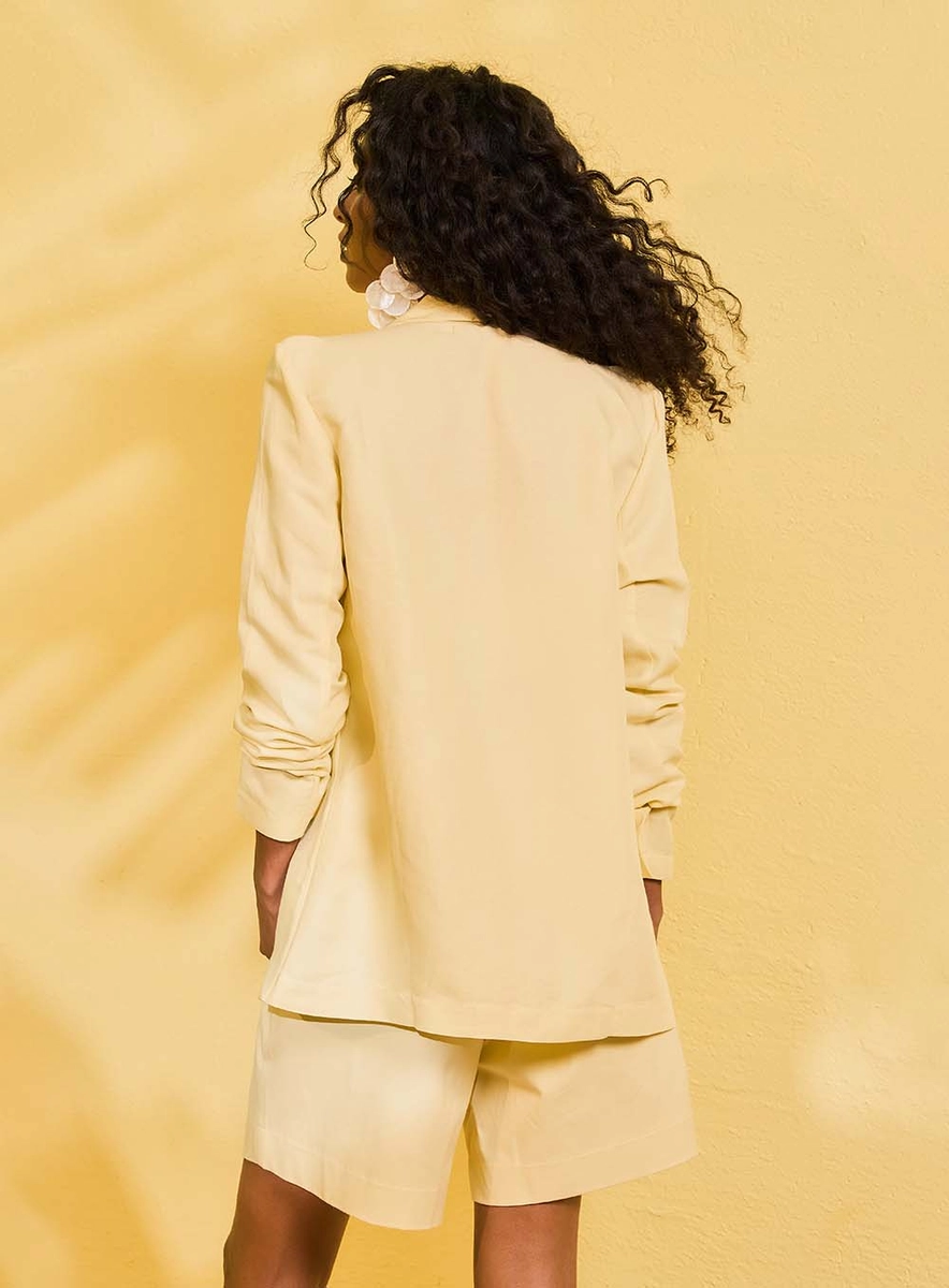 Blazer Linho Alfaiataria Básico Amarelo Souisy