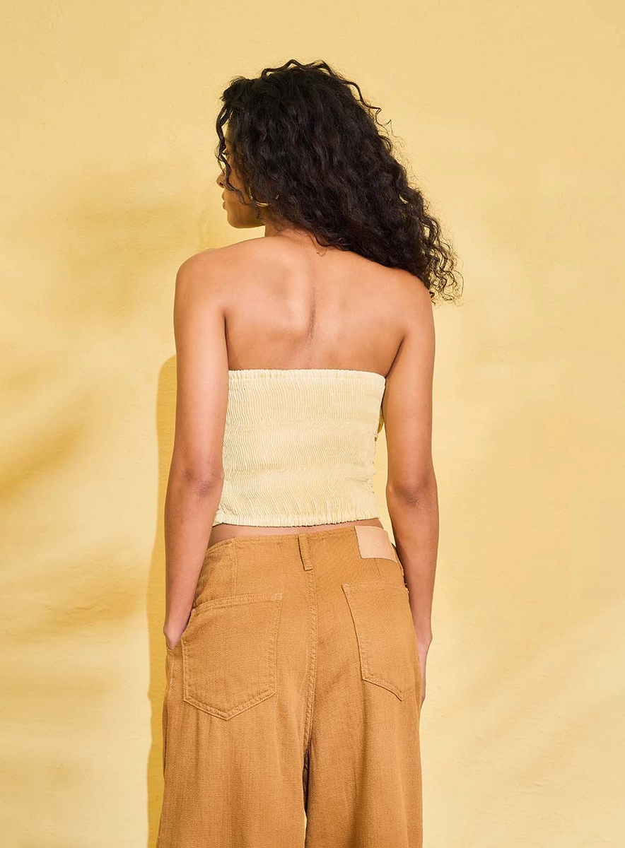 Top Tomara Que Caia Drapeado Com Lastex Amarelo Souisy