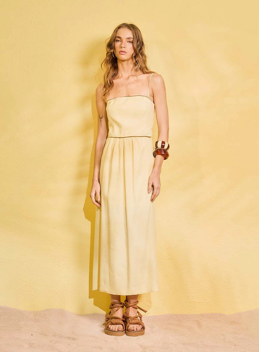Vestido Midi Com Amarração Amarelo Souisy