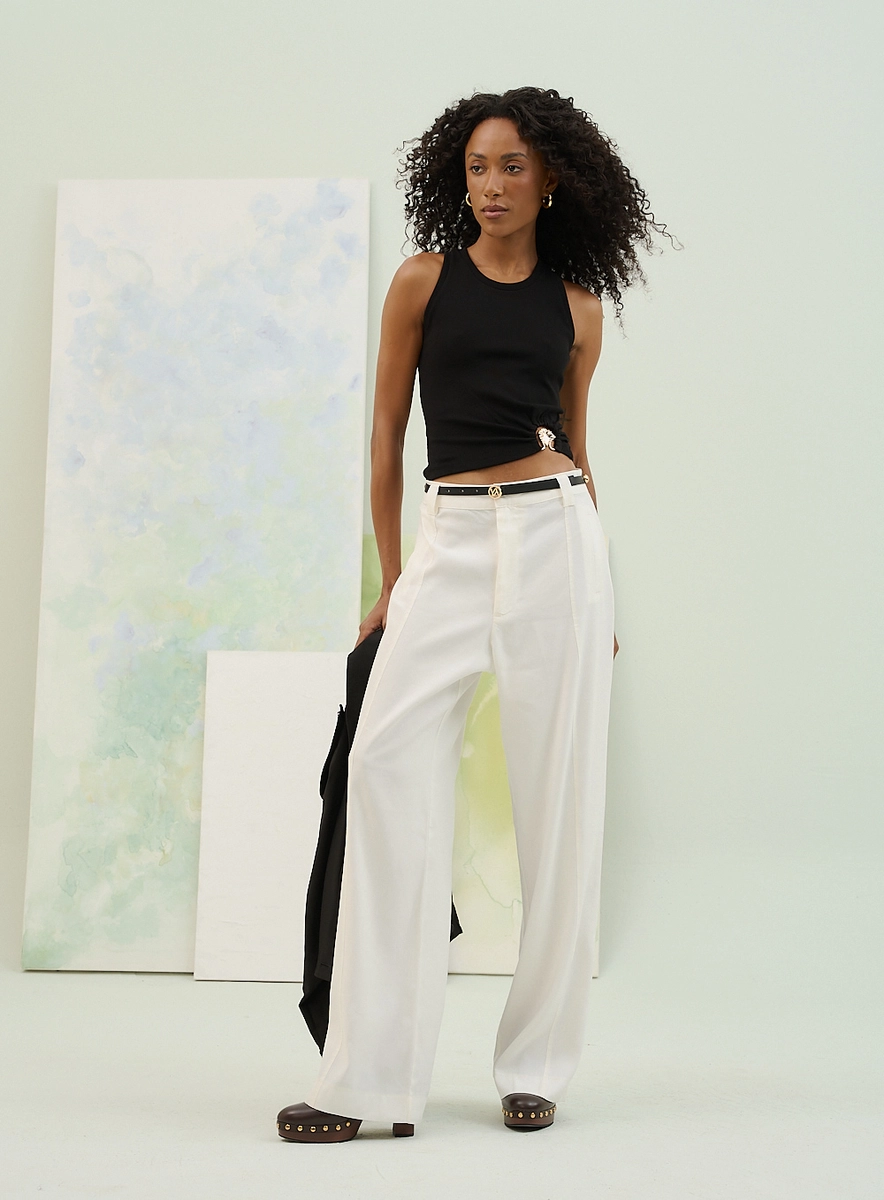 Calça Feminina Wide Leg Com Cintura Média Off Shell Souisy