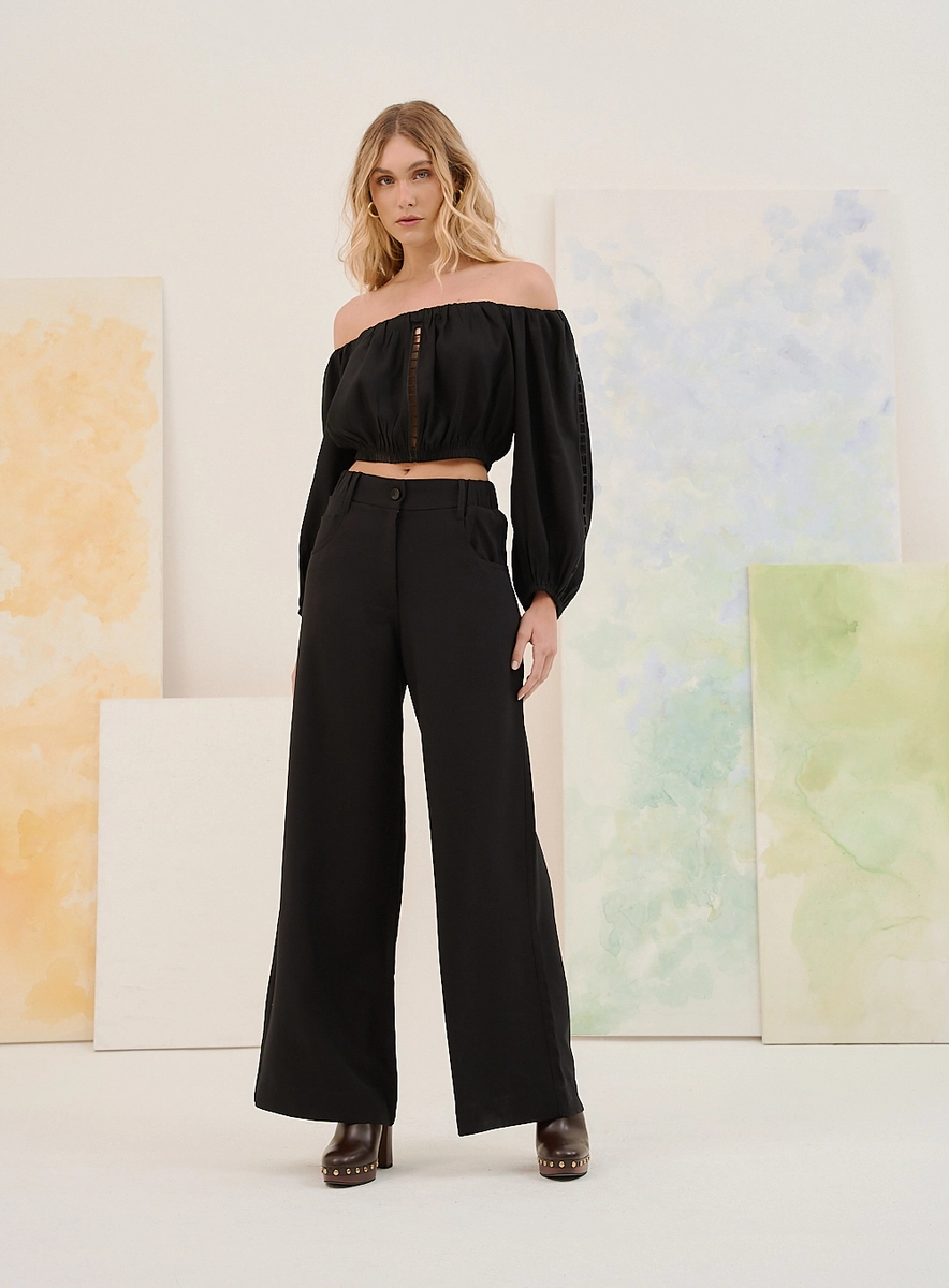 Calça Reta Feminina Alfaiataria Preto Souisy