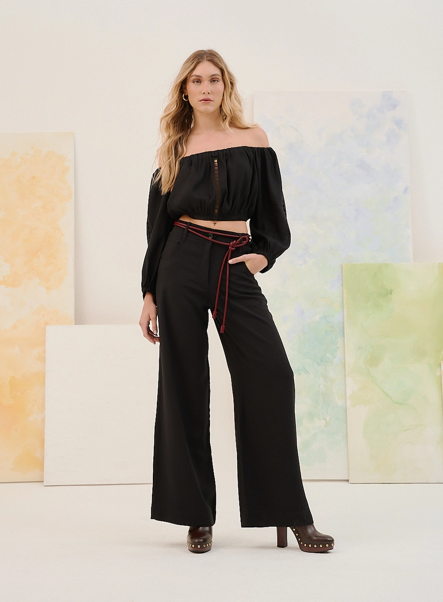 Calça Reta Feminina Alfaiataria Preto Souisy