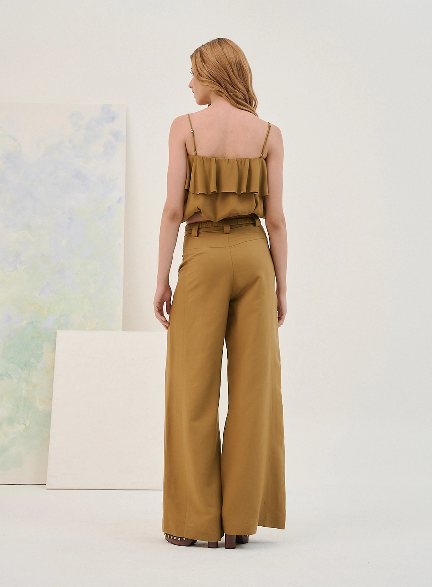 Calça Basic Comfort Pantalona Com Cinto Verde Souisy