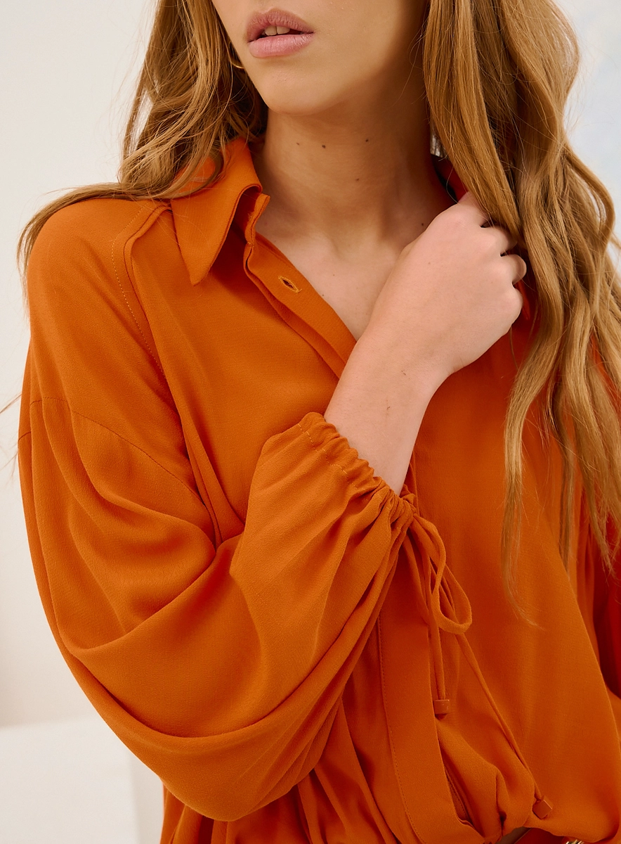 Camisa Basic Comfort Feminina Com Mangas Longas Laranja Souisy