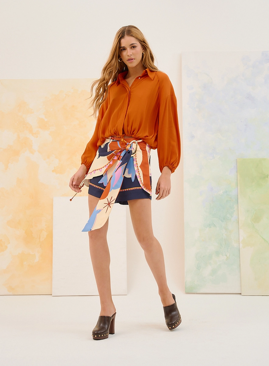 Camisa Basic Comfort Feminina Com Mangas Longas Laranja Souisy