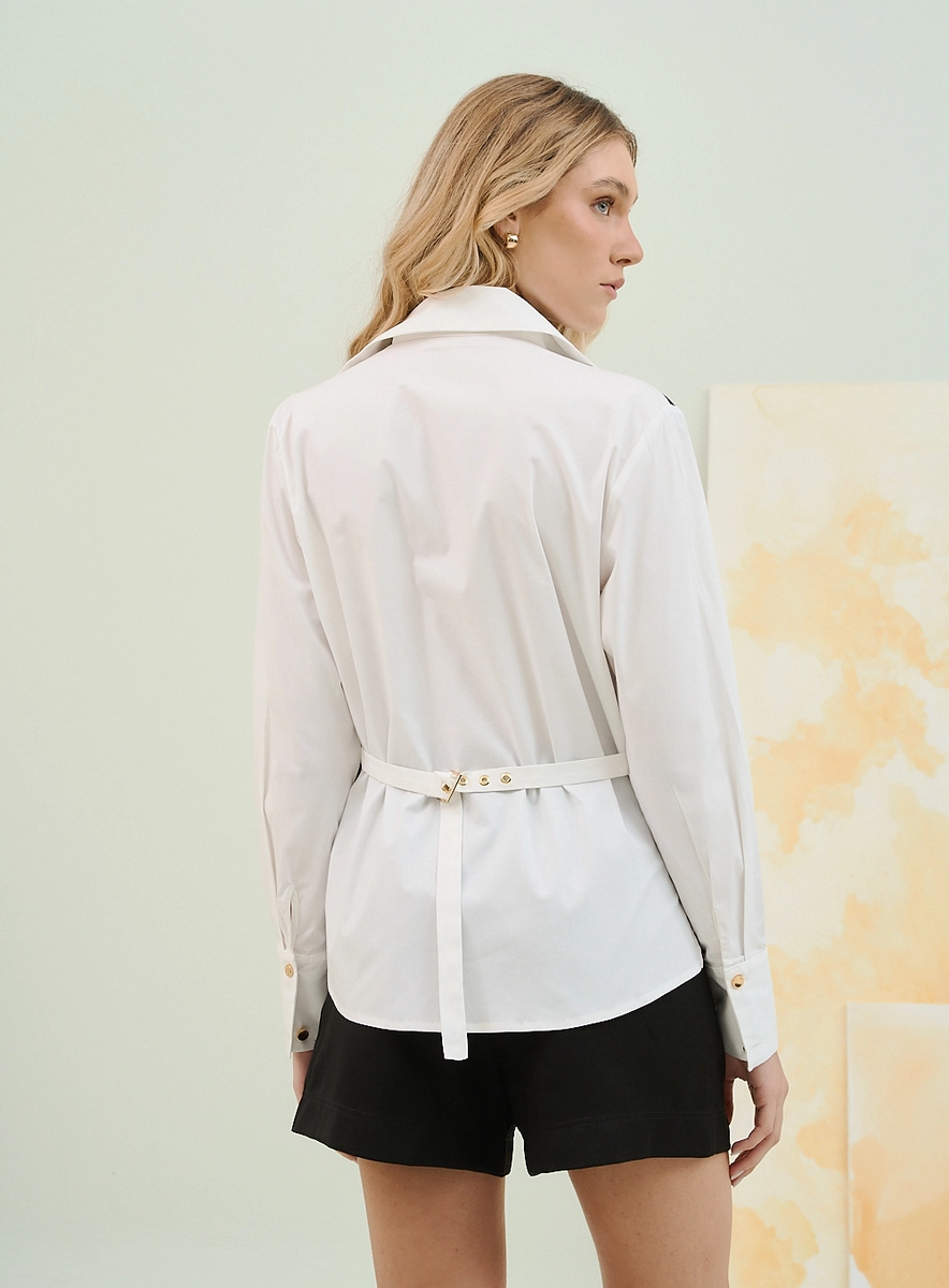Camisa Feminina Com Cinto Posterior Branco Souisy