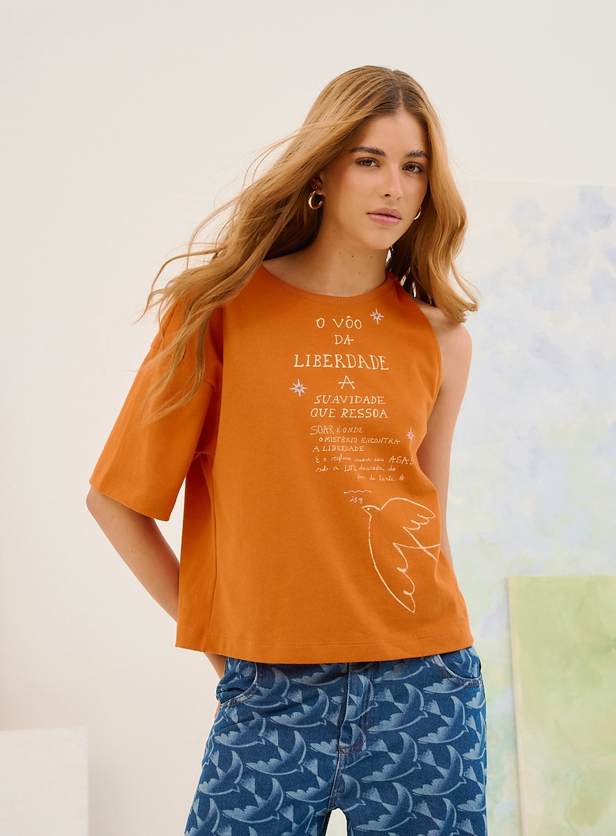 Blusa Feminina Soar Assimétrica Laranja Souisy