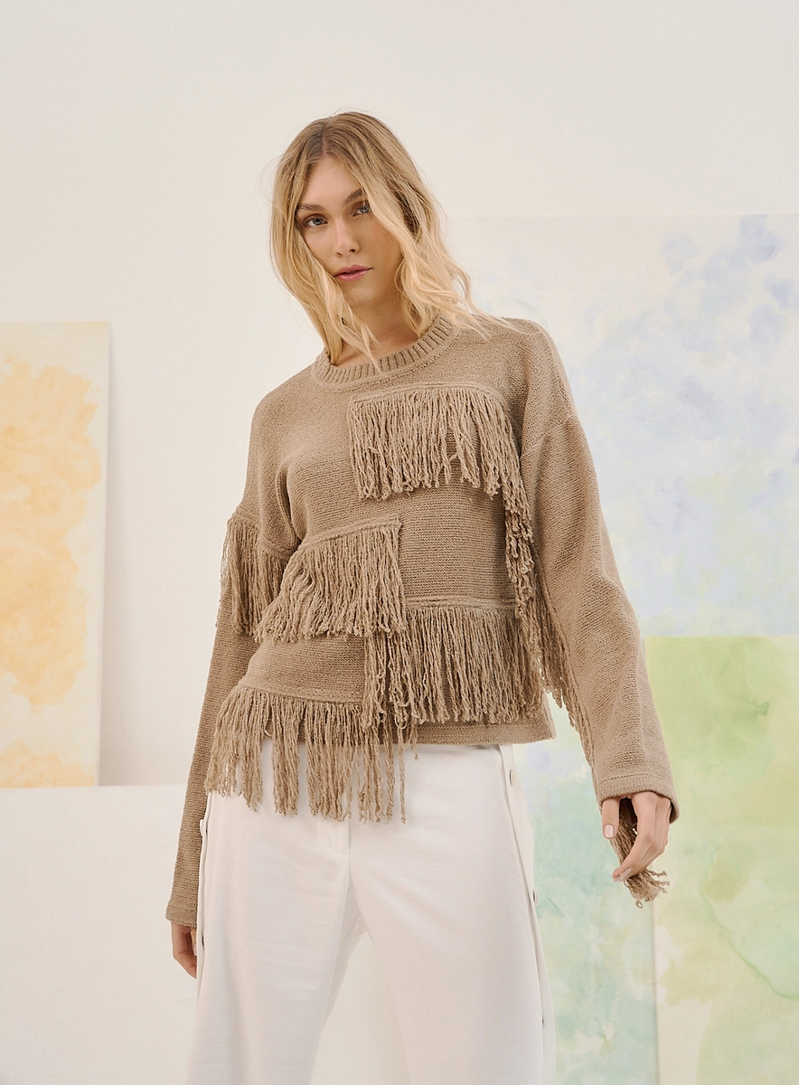 Blusa Feminina Tricô Fringe Laranja Souisy