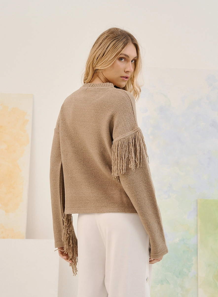 Blusa Feminina Tricô Fringe Laranja Souisy