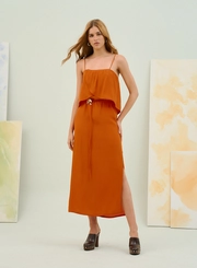 Vestido Midi Com Sobreposição E Aplique Metálico