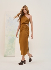 Vestido Midi Basic Comfort Com Franzidos Laterais