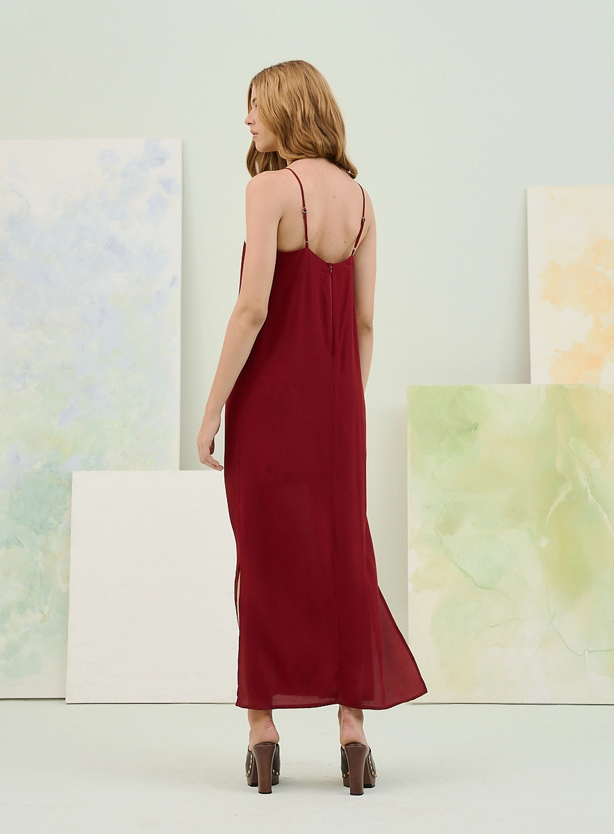 Vestido Basic Comfort Com Alças Finas Bordô Souisy