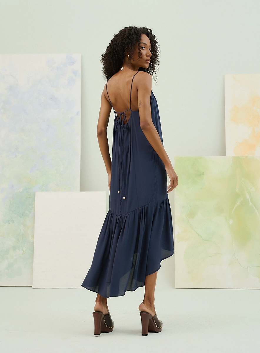 Vestido Basic Comfort Com Alças Finas E Decote U Azul Souisy