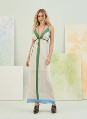 Vestido Longo Estampado Com Decote Profundo