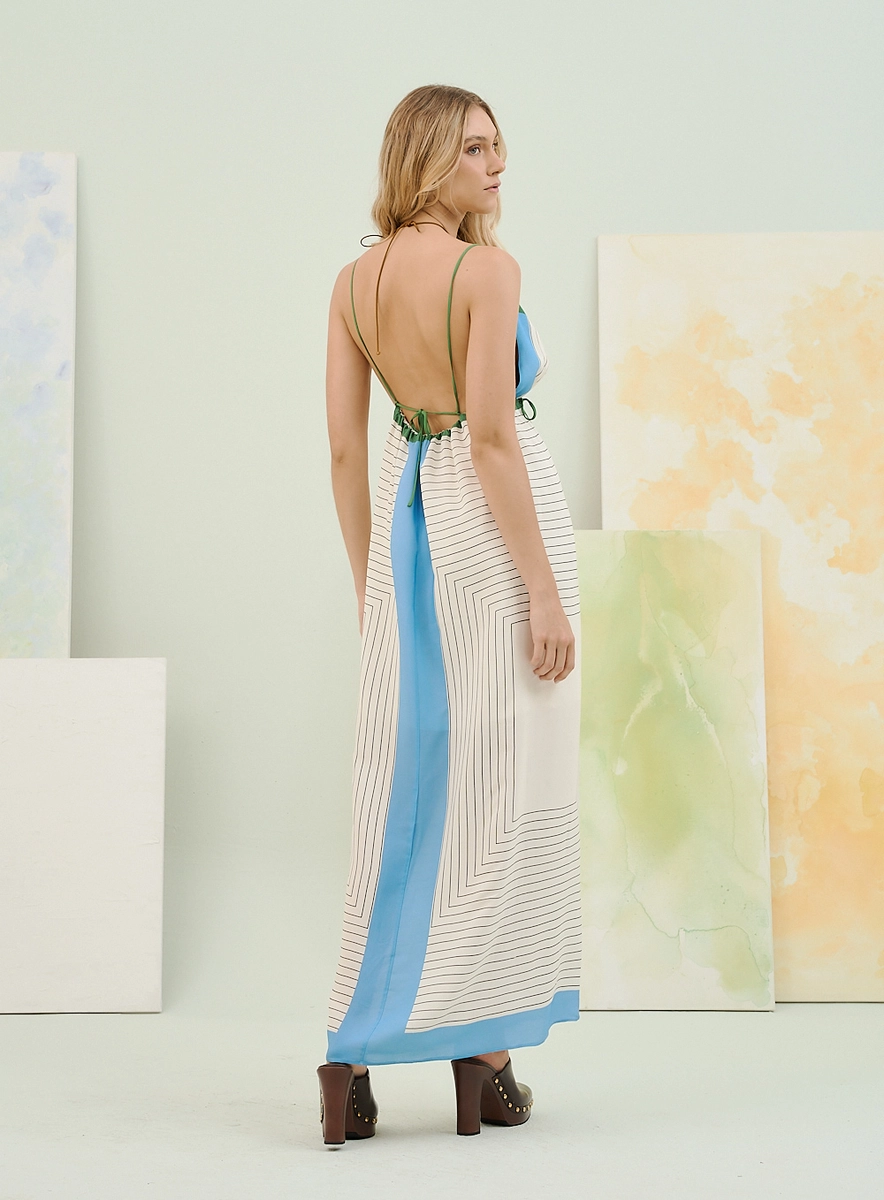 Vestido Longo Estampado Com Decote Profundo Estampados Souisy